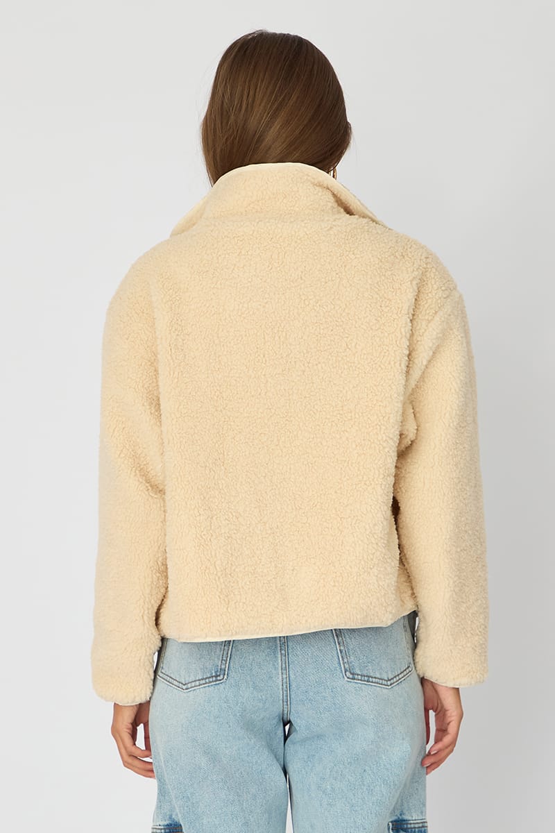Beige Sherpa High Neck Jacket Teddy