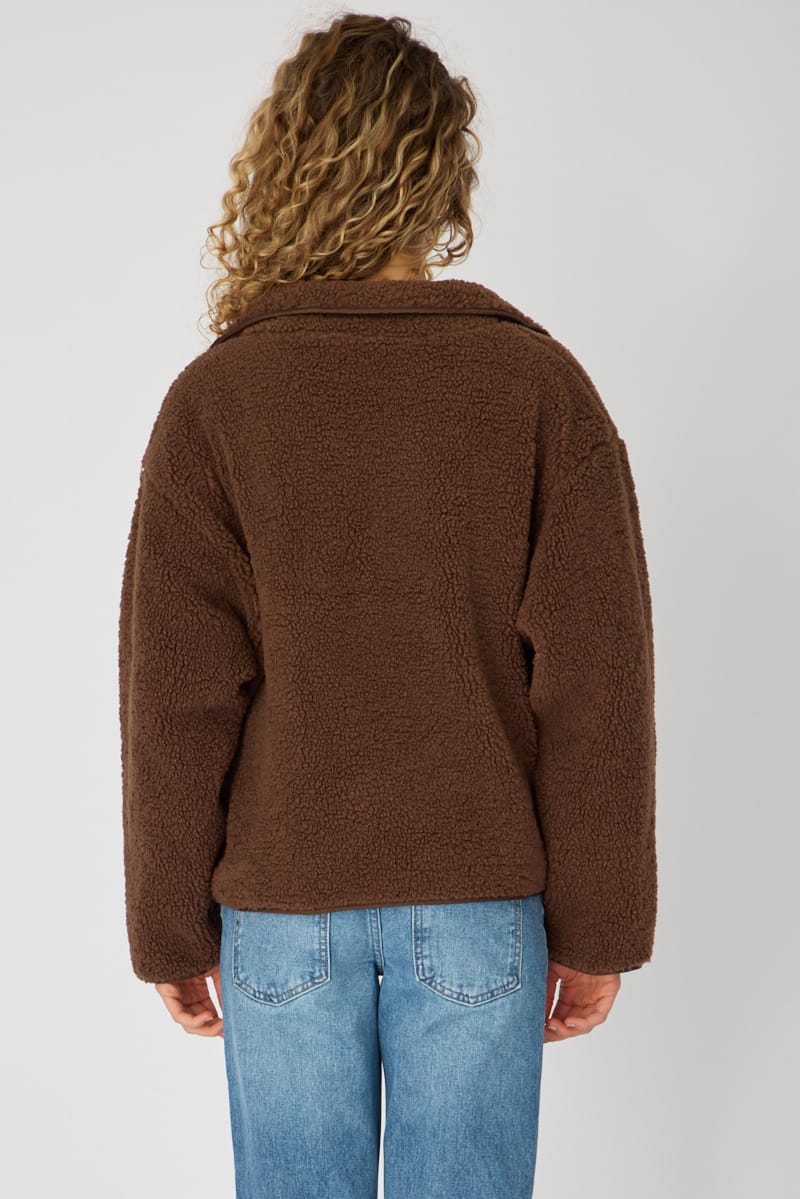 Brown Sherpa High Neck Jacket Teddy