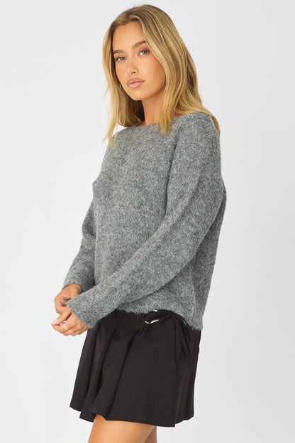 Grey Loose Long Sleeve Boat Neck Knit