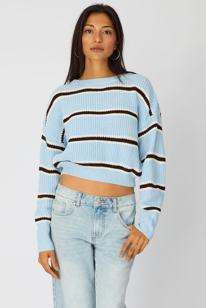 Blue Stripe Knit Top Long Sleeve Color Block