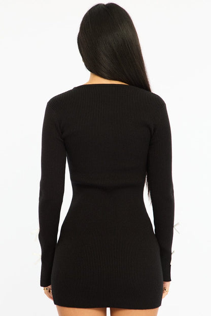 Black Knit Dress Long Sleeve Mini