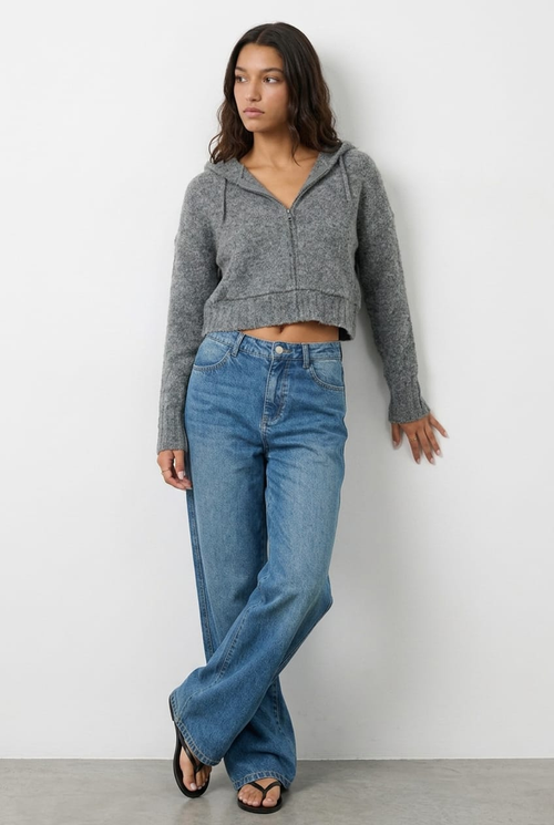 Grey Knit Hoodie With Zip