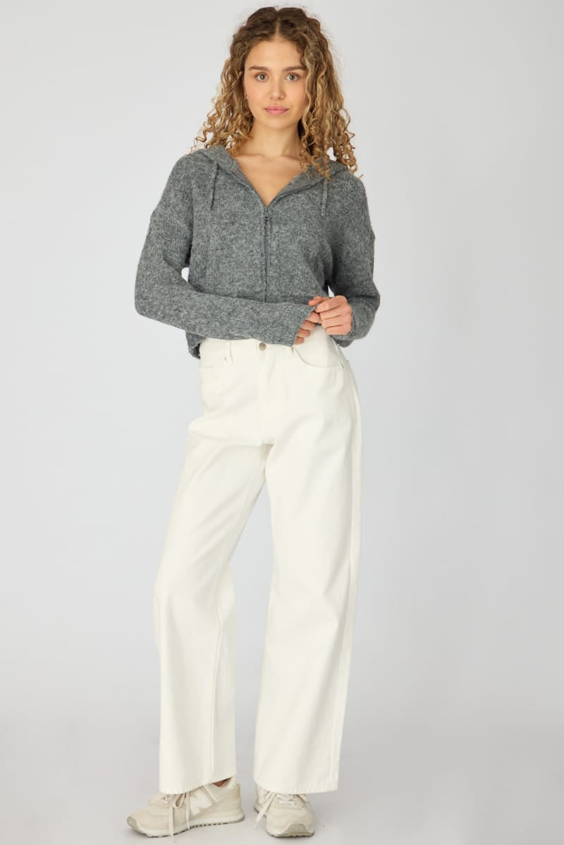 Grey Knit Hoodie With Zip