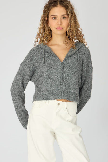 Grey Knit Hoodie With Zip