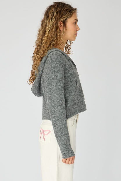 Grey Knit Hoodie With Zip
