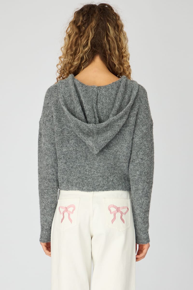 Grey Knit Hoodie With Zip