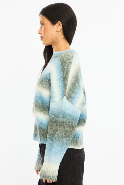 Blue Stripe Stripe Knit Jumper Oversized Crew Neck