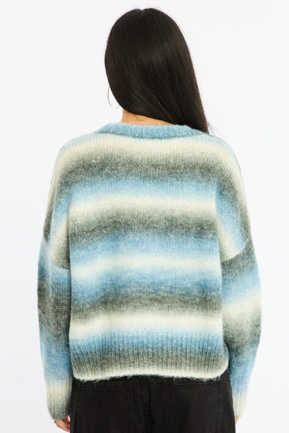 Blue Stripe Stripe Knit Jumper Oversized Crew Neck