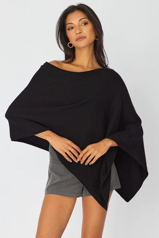 Black Knit Poncho Top Light Weight