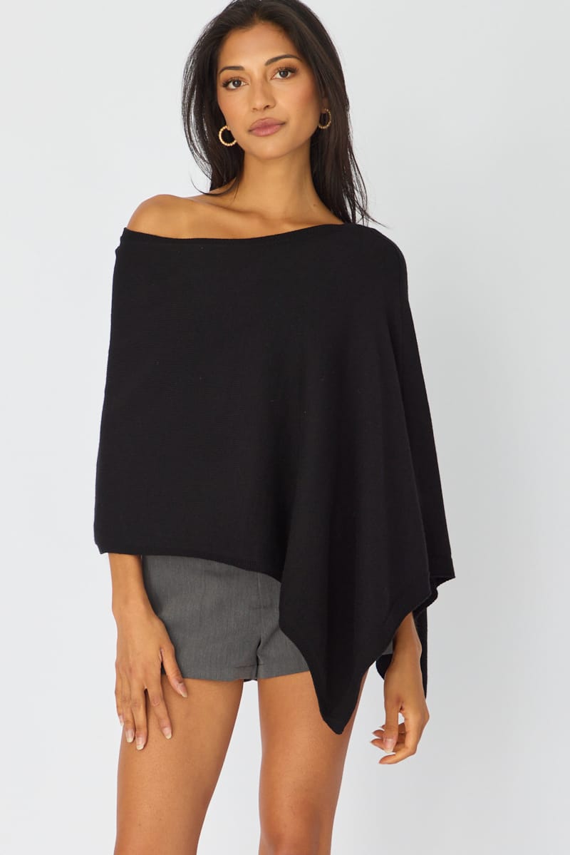 Black Knit Poncho Top Light Weight
