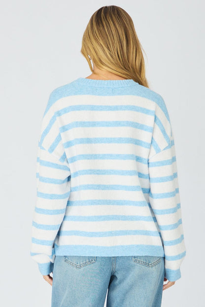 Blue Stripe Basic Stripe Knit Sweater Oversized