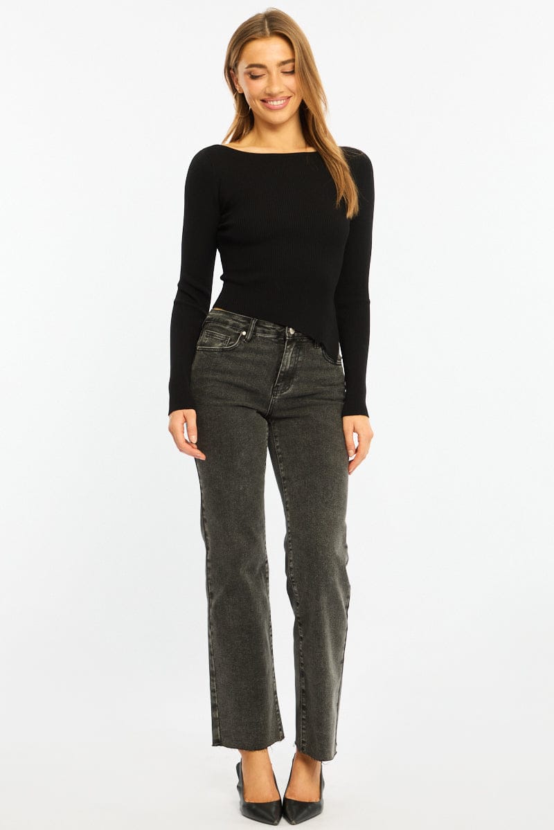 Black Long Sleeve Knit With Side Split