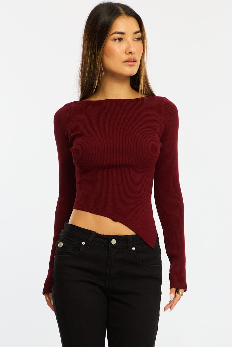 Red Long Sleeve Knit With Side Split
