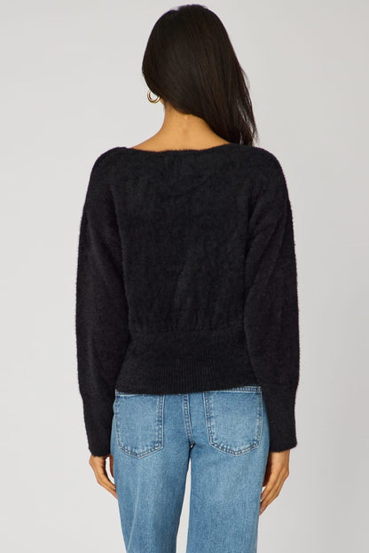 Black V-neck Wrap Knit Long Sleeve