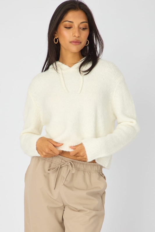 White Knit Hoodie Long Sleeve
