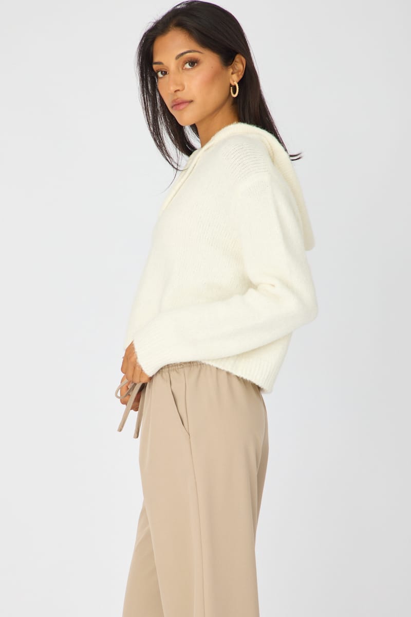White Knit Hoodie Long Sleeve