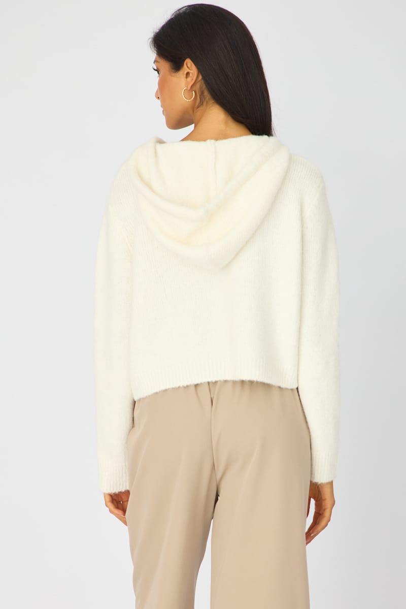 White Knit Hoodie Long Sleeve