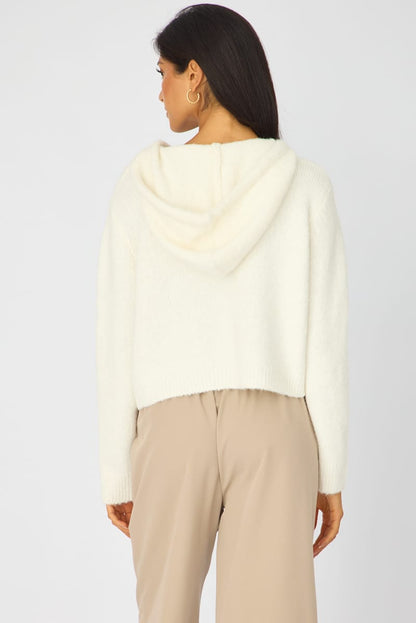 White Knit Hoodie Long Sleeve