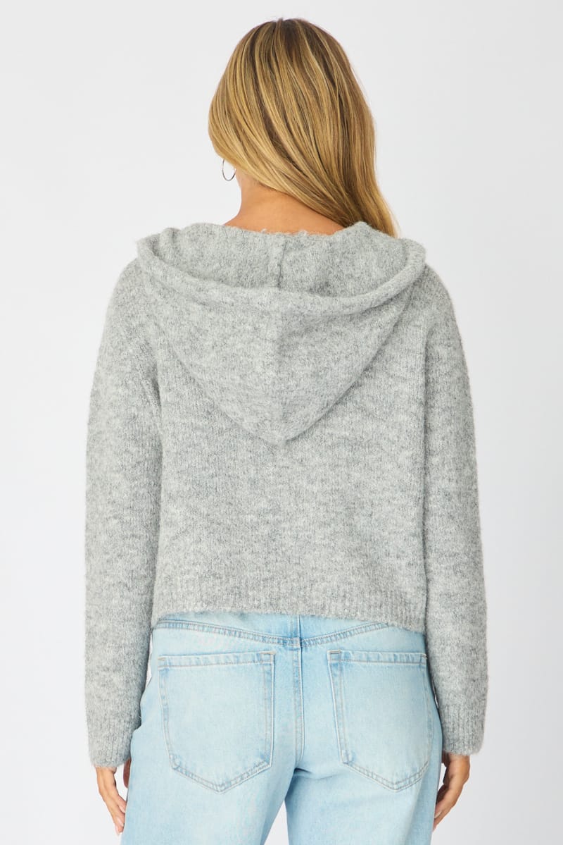 Grey Knit Hoodie Long Sleeve