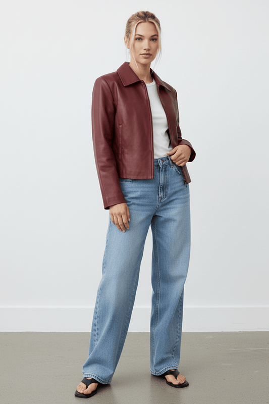 Red Faux Leather Jacket Long Sleeve