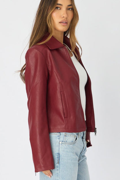 Red Faux Leather Jacket Long Sleeve