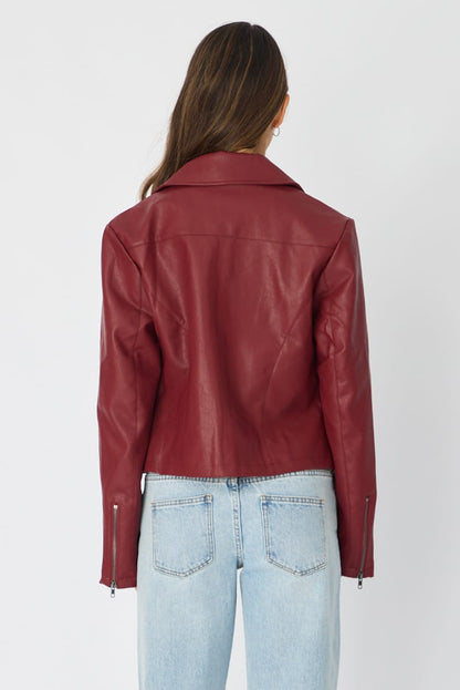 Red Faux Leather Jacket Long Sleeve