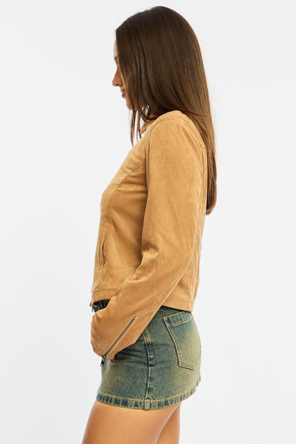 Beige Suede Jacket Long Sleeve
