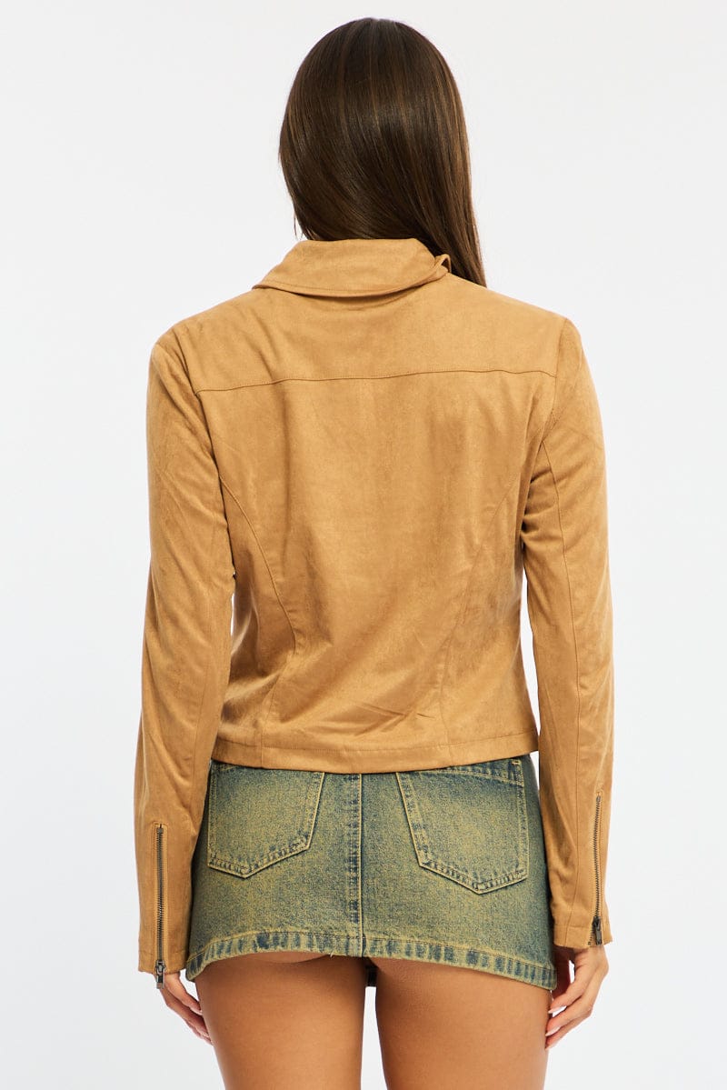Beige Suede Jacket Long Sleeve
