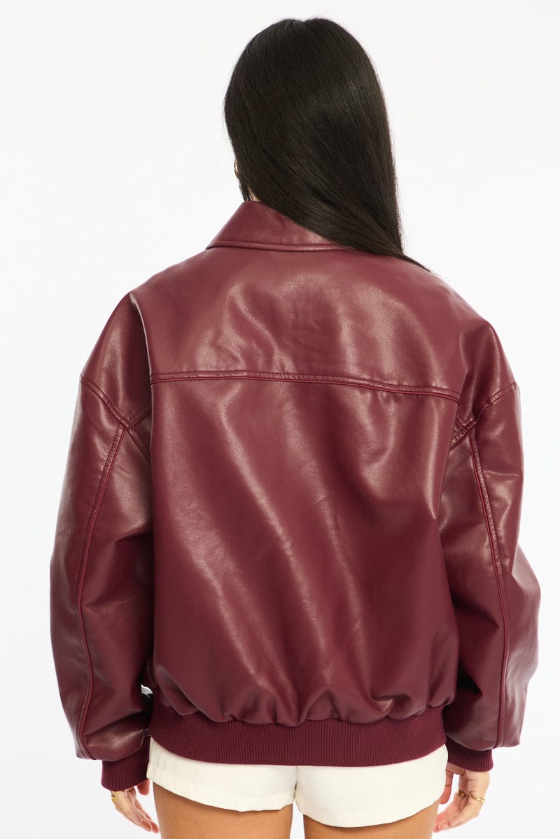 Red Bomber Jacket Faux Leather