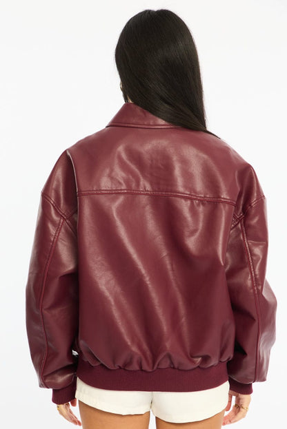 Red Bomber Jacket Faux Leather