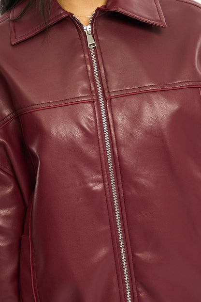Red Bomber Jacket Faux Leather