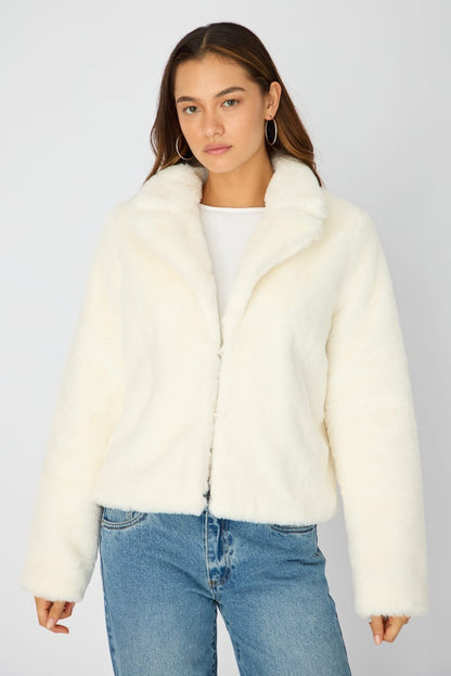 White Fur Jacket Collared