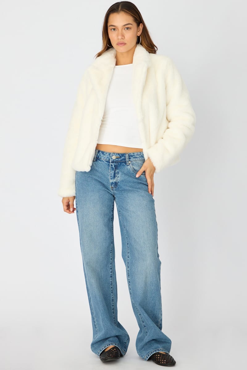 White Fur Jacket Collared