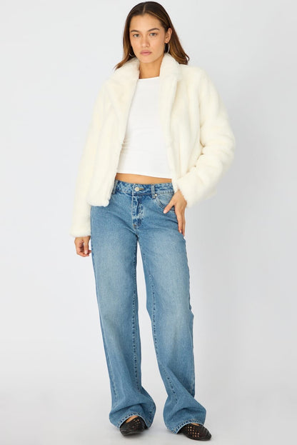 White Fur Jacket Collared