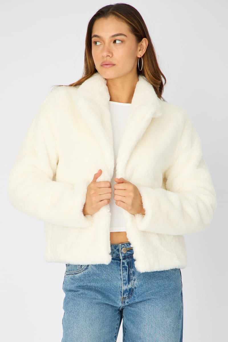 White Fur Jacket Collared