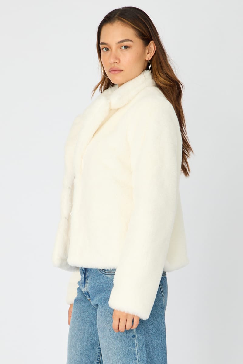 White Fur Jacket Collared