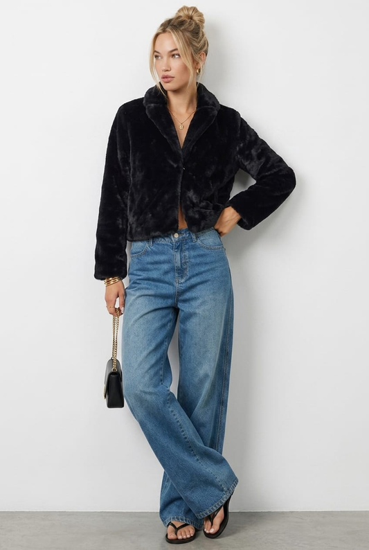 Black Fur Jacket Collared