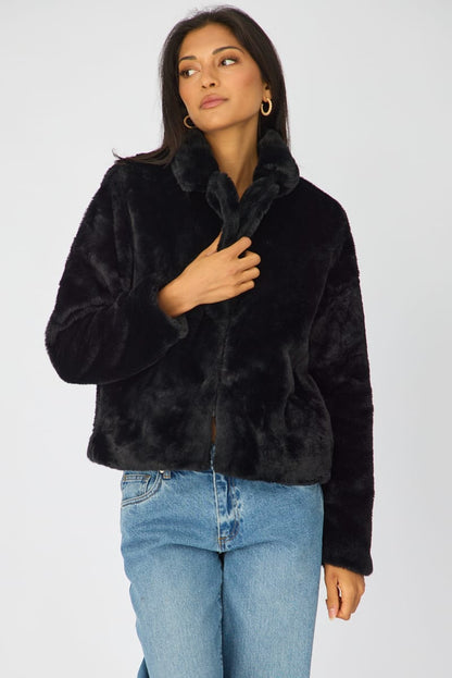 Black Fur Jacket Collared