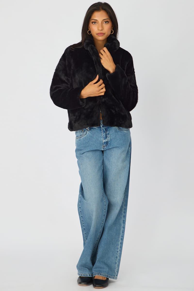 Black Fur Jacket Collared