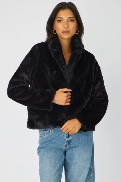 Black Fur Jacket Collared