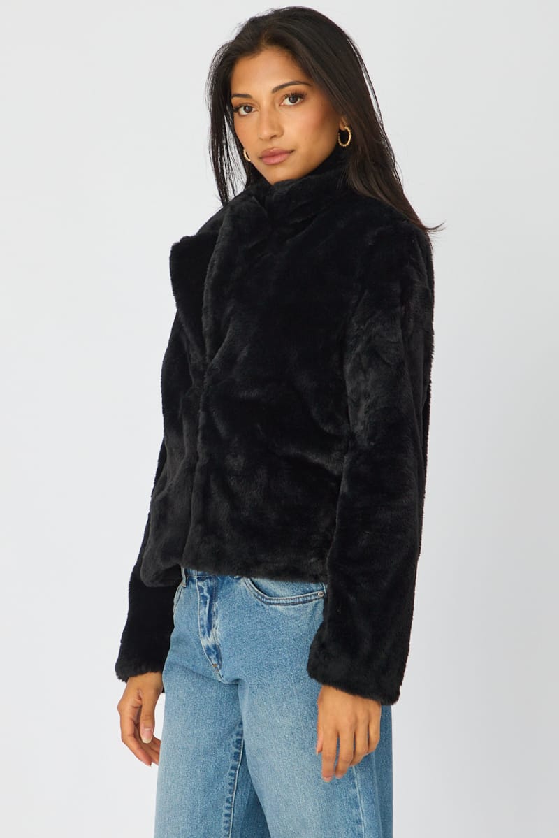 Black Fur Jacket Collared