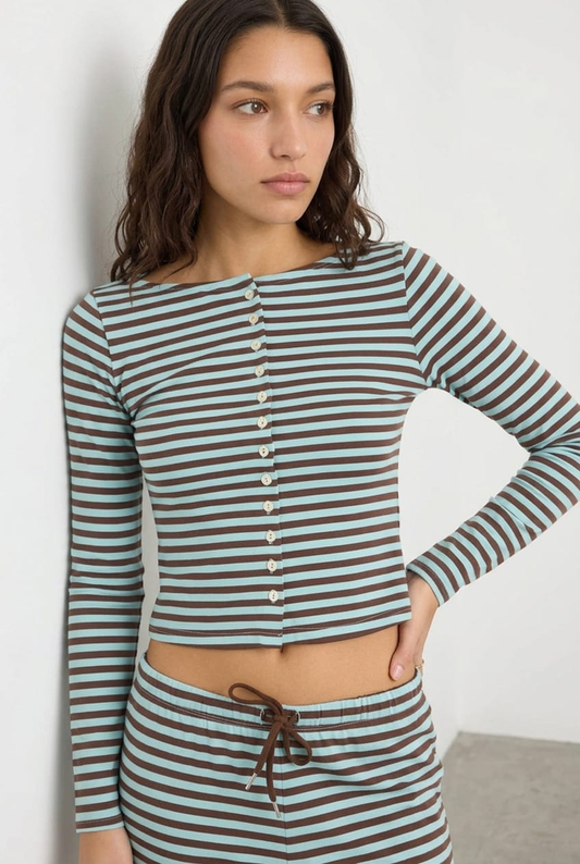 Blue Stripe Button Down Top