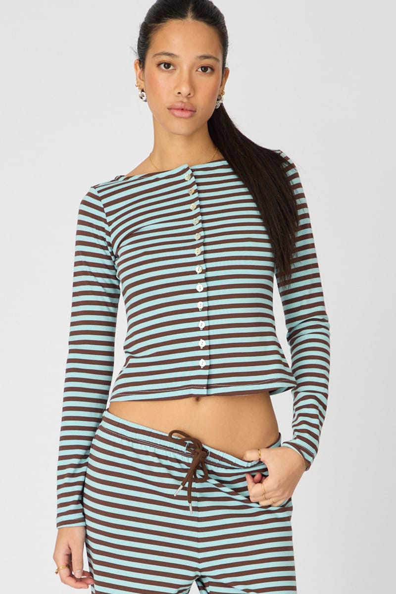 Blue Stripe Button Down Top