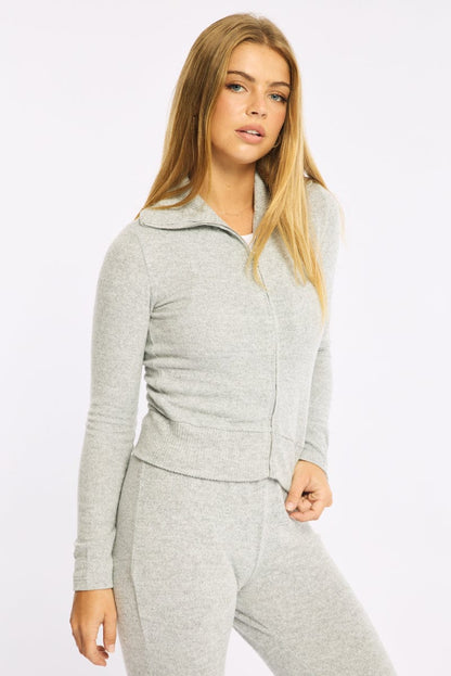 Grey Zip Through Cardigan Soft Touch