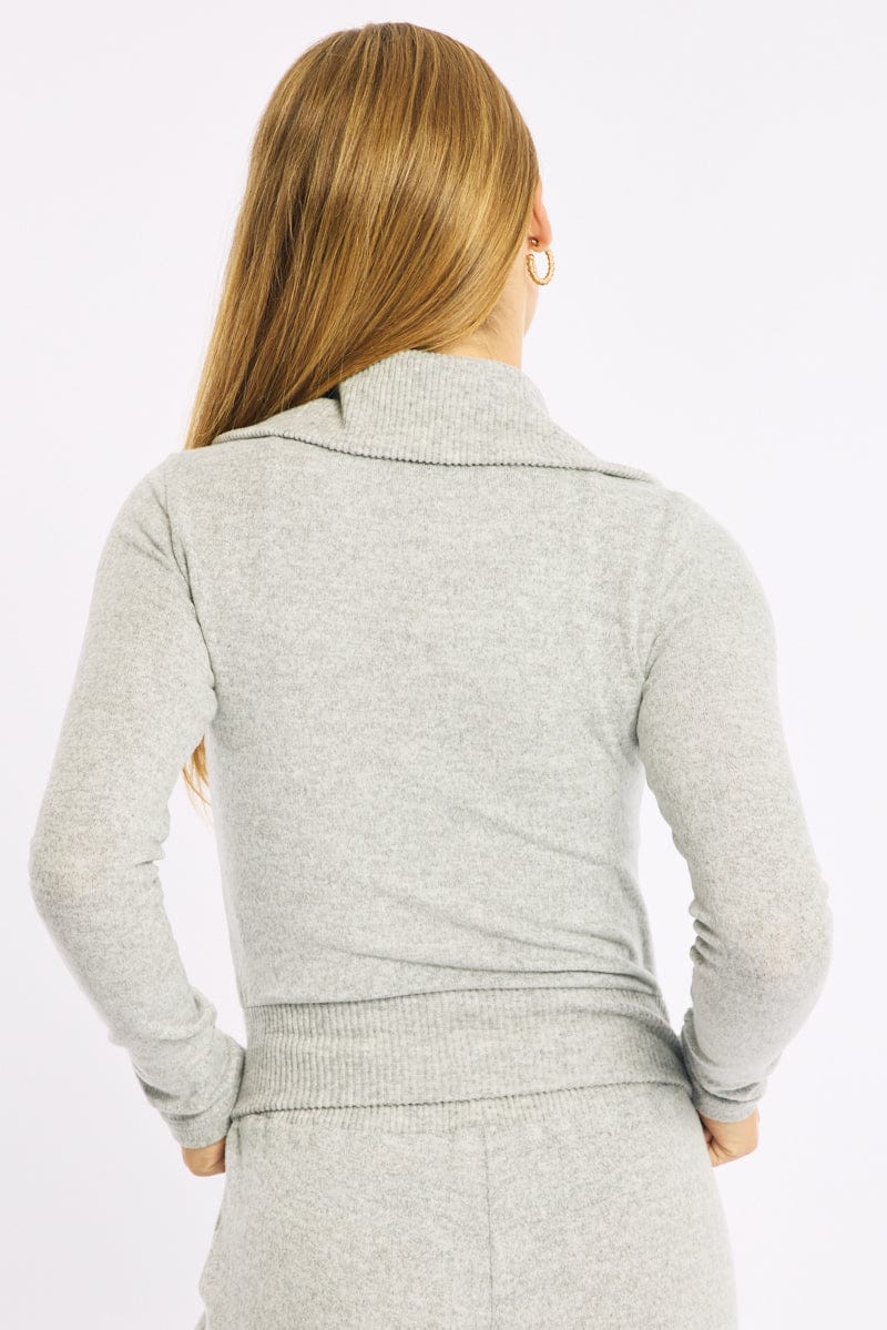 Grey Zip Through Cardigan Soft Touch