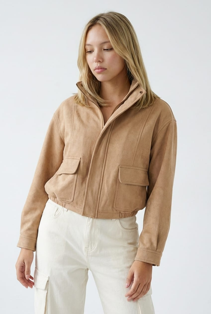 Beige Bomber Jacket Suede