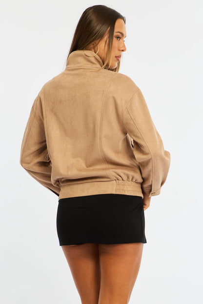 Beige Bomber Jacket Suede