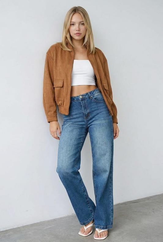 Brown Bomber Jacket Suede
