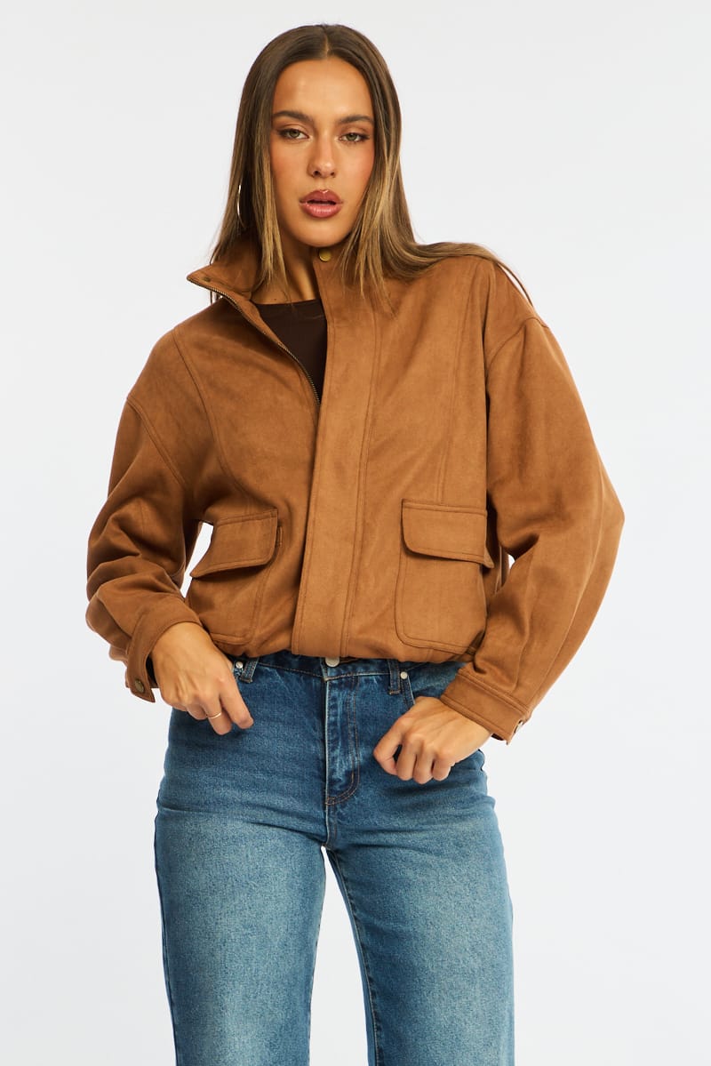 Brown Bomber Jacket Suede