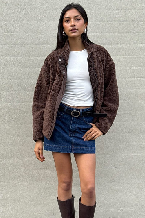 Brown Sherpa High Neck Jacket Teddy